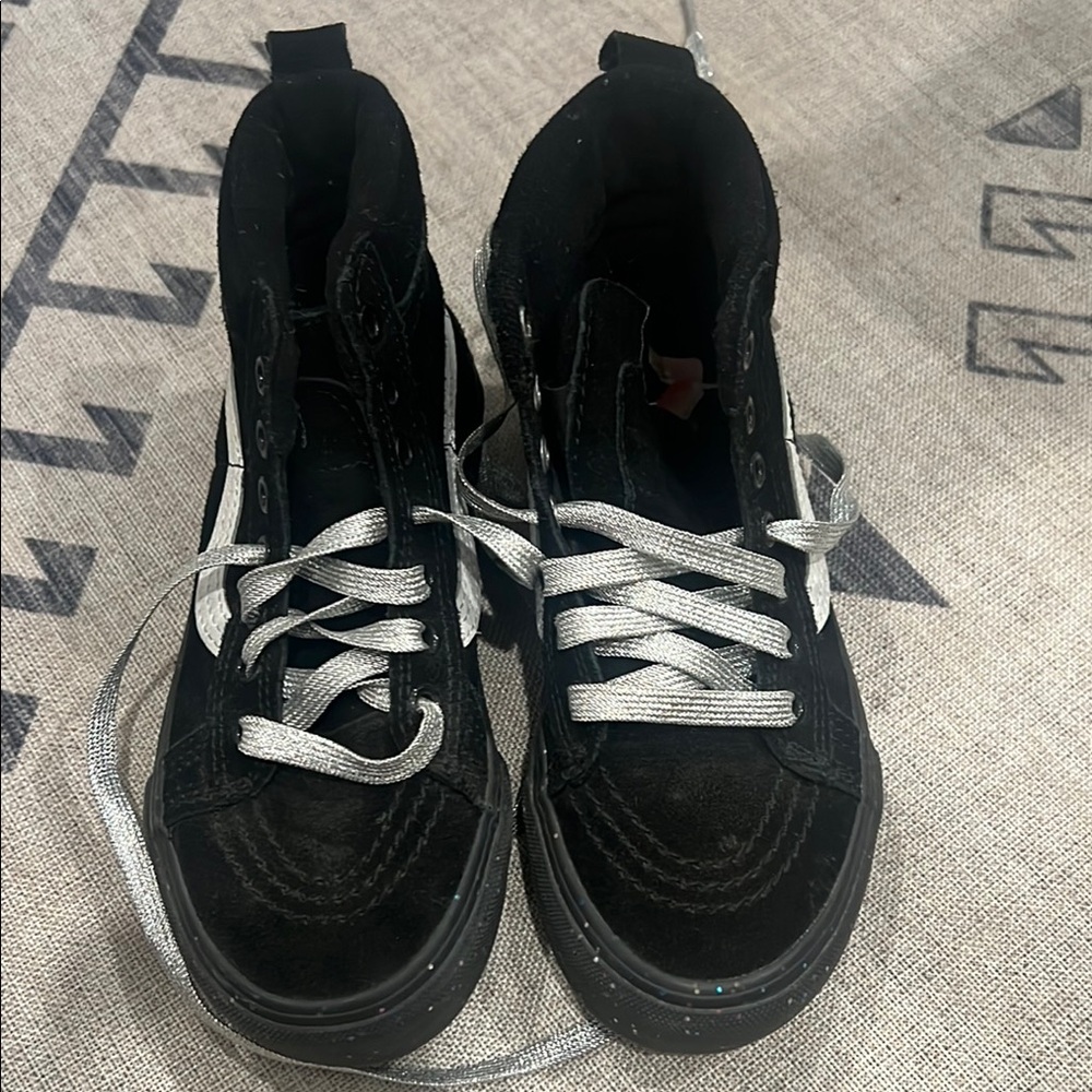 Vans Kids Black Sneakers with Silver Laces